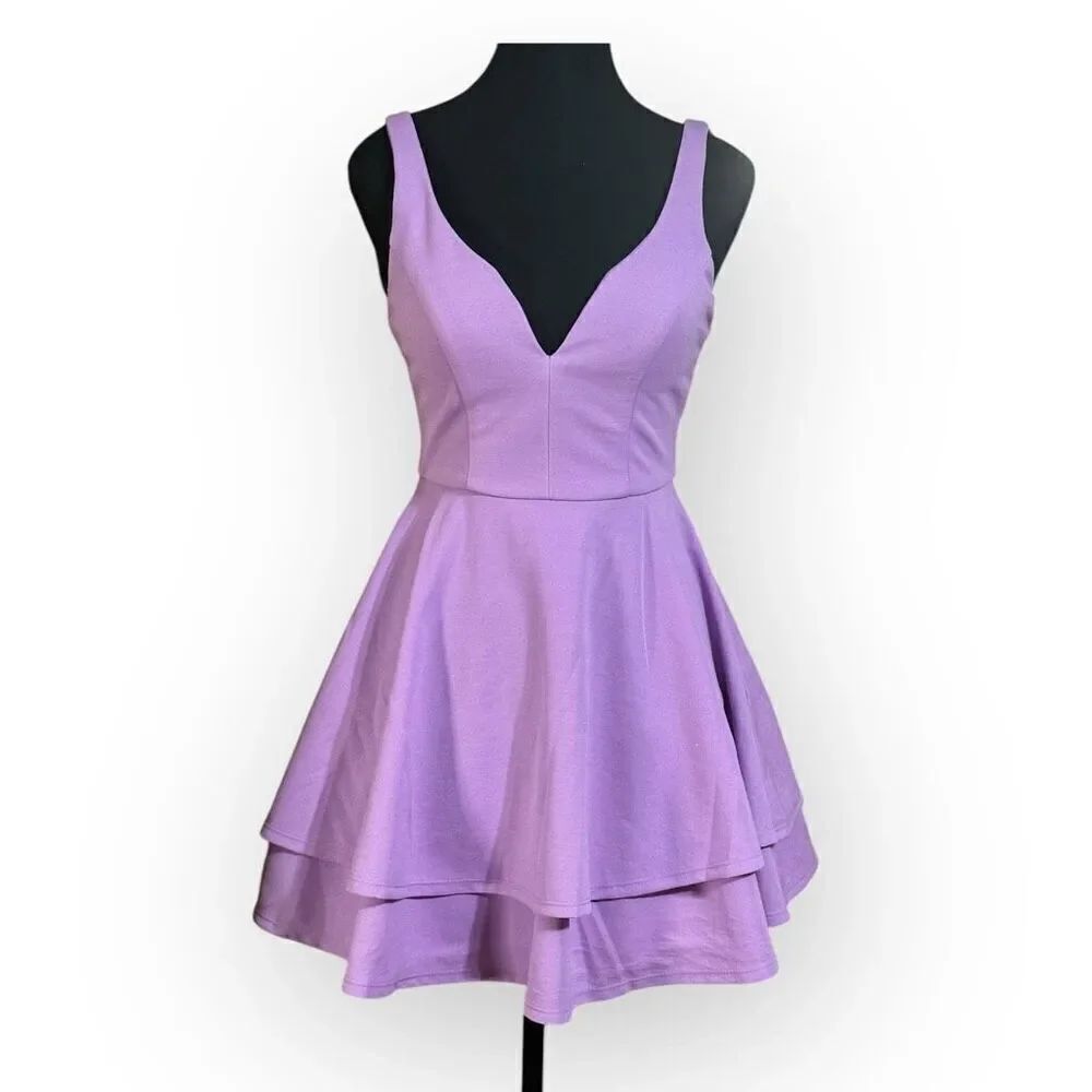 NWOT City Triangles Womens Lavender Two-Tiered Mini Dress Size XS Juniors